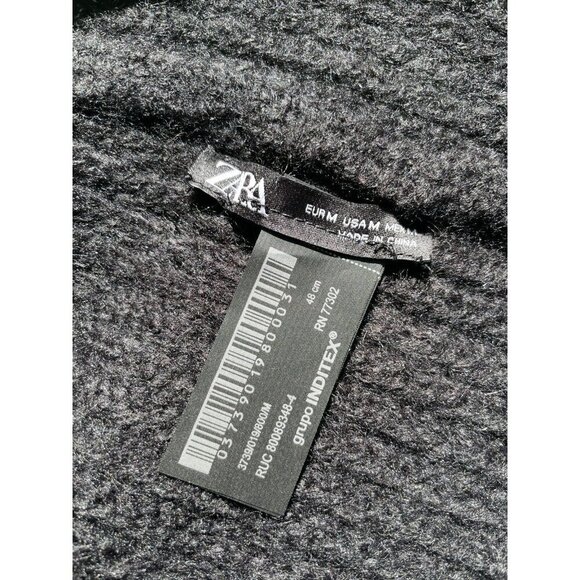 Zara Women's Medium Black Wool Blend Ribbed Chunky Knit Foldover Beanie Hat - Picture 11 of 14